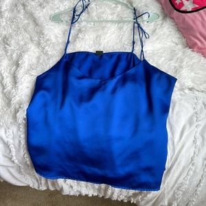 Royal blue satin, spaghetti strap top